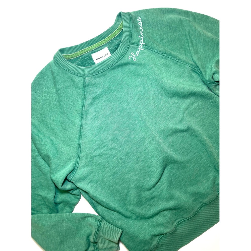 American Eagle Happiness Green Raglan Sweatshirt Y2K Vintage Style Small